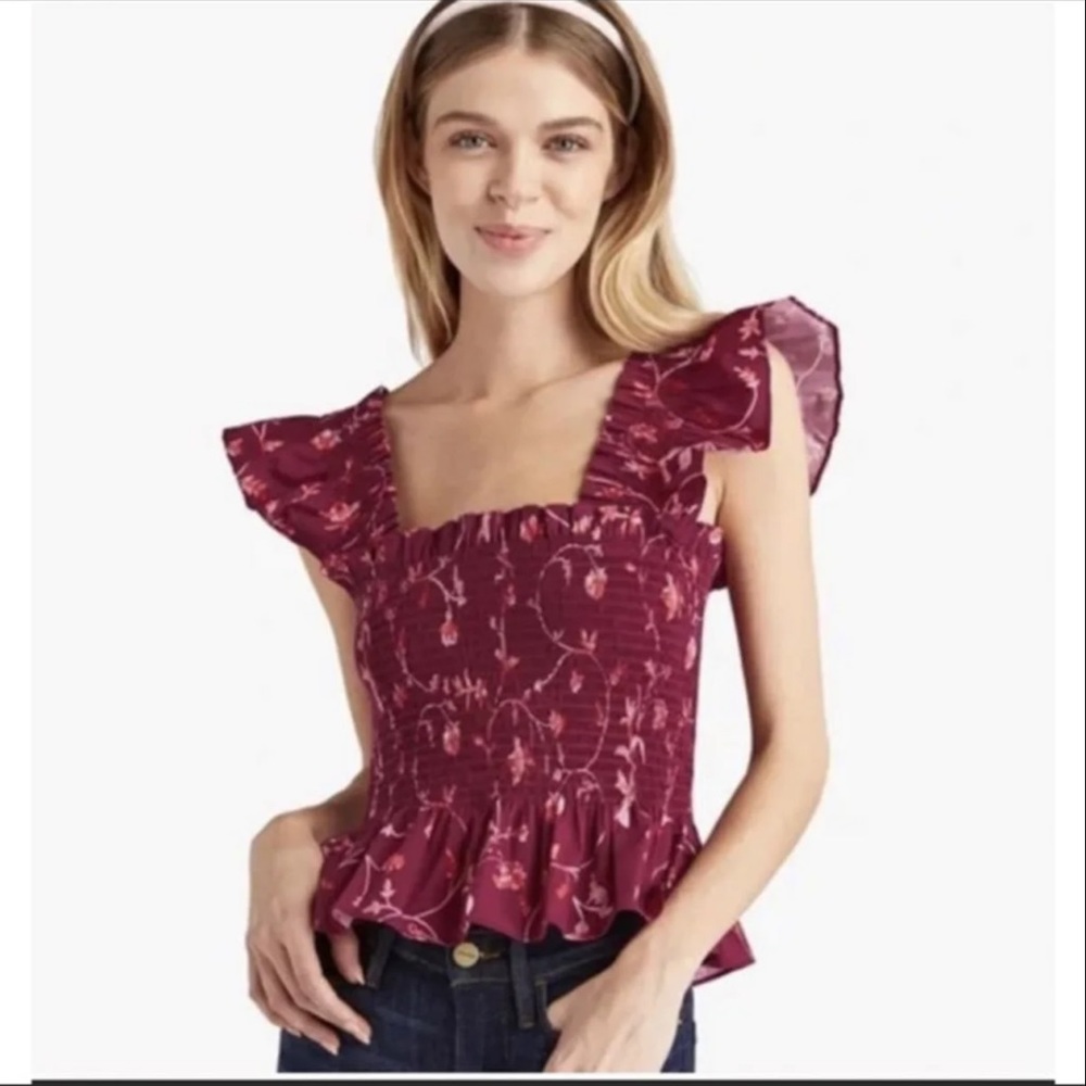 Hill House Paz ruffled top small burgundy